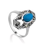 Magnificent Silver Turquoise Ring With Marcasites The Lace, Ring Size: 6.5 / 17, image 