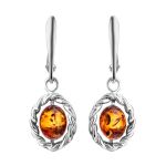 Charming Silver Drop Earrings With Bright Cognac Amber The Florence, image 