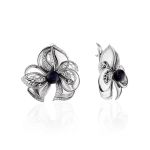 Floral Design Silver Pearl Earrings, image 