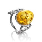 Bold Amber Ring In Sterling Silver The Fairy, Ring Size: 10 / 20, image 