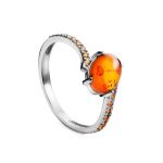Amber Ring In Sterling Silver With Crystals The Raphael, Ring Size: 8.5 / 18.5, image 