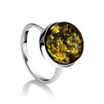 Stylish Adjustable Ring With Green Amber In Sterling Silver The Furor, Ring Size: Adjustable, image 