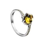 Amber Ring In Sterling Silver With Green Crystals The Raphael, Ring Size: 8 / 18, image 