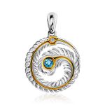 Feather Motif Silver Topaz Pendant, image 