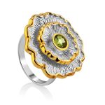 Ornate Flower Design Silver Chrysolite Ring, Ring Size: 9 / 19, image 
