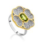 Four Petal Flower Design Silver Chrysolite Ring, Ring Size: 7 / 17.5, image 