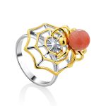Spider Web Design Gilded Silver Coral Ring, Ring Size: 9 / 19, image 