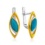 Bicolor Gilded Silver Turquoise Earrings, image 
