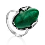 Bright Silver Reconstituted Malachite Ring, Ring Size: 8 / 18, image 