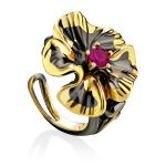 Chic Floral Motif Gilded Silver Ring, Ring Size: Adjustable, image 