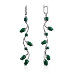 Floral Motif Silver Reconstituted Malachite Earrings, image 