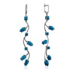Elegant Floral Motif Silver Reconstituted Turquoise Earrings, image 