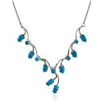 Floral Motif Silver Reconstituted Turquoise Necklace, image 