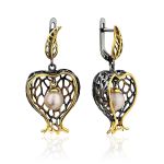 Designer Pomegranate Motif Silver Pearl Dangle Earrings, image 