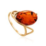 Elegant Gold-Plated Ring With Cognac Amber The Sigma, Ring Size: 9.5 / 19.5, image 