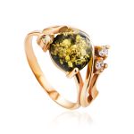 Fabulous Gold-Plated Ring With Green Amber And Crystals The Swan, Ring Size: 11.5 / 21, image 