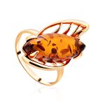 Bold Gold-Plated Ring With Cognac Amber The Tropicana, Ring Size: 7 / 17.5, image 