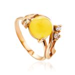 Charming Gold-Plated Ring With Honey Amber And Crystals The Swan, Ring Size: 10 / 20, image 
