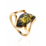 Gold-Plated Ring With Green Amber The Vesta, Ring Size: 5.5 / 16, image 