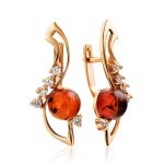 Elegant Amber Earrings In Gold-Plated Silver The Swan, image 