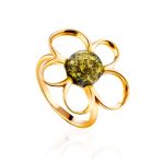 Adorable Floral Ring In Gold-Plated Silver With Green Amber The Daisy, Ring Size: 9.5 / 19.5, image 