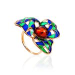 Bold Gold-Plated Ring With Cognac Amber And Enamel The Verona, Ring Size: 9 / 19, image 