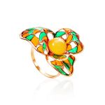 Colorful Enamel Ring With Honey Amber In Gold-Plated Silver The Verona, Ring Size: 6.5 / 17, image 