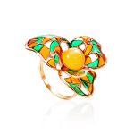 Colorful Enamel Ring With Honey Amber In Gold-Plated Silver The Verona, Ring Size: 11.5 / 21, image 