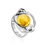 Bright Lemon Amber In Silver Ring The Orion, Ring Size: 10 / 20, image 