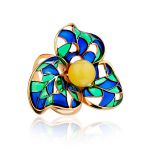 Wonderful Gold-Plated Ring With Honey Amber And Enamel The Verona, Ring Size: 9.5 / 19.5, image 