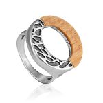 Bold Geometric Silver Wooden Ring, Ring Size: 8 / 18, image 
