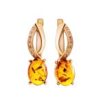 Cognac Amber Earrings In Gold With Crystals The Raphael, image 
