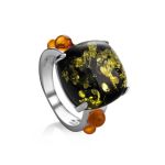 Voluptuous Silver Ring With Green And Cognac Amber The Prussia, Ring Size: 8 / 18, image 