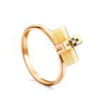 Cylindrical Cut Amber Ring In Gold With Crystal The Scandinavia, Ring Size: 8 / 18, image 