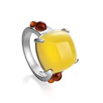 Stylish Geometric Amber Ring In Sterling Silver The Prussia, Ring Size: 10 / 20, image 