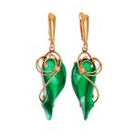 Golden Dangle Earrings With Green Synthetic Onyx The Serenade, image 