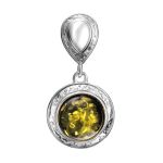 Elegant Round Pendant In Sterling Silver With Luminous Green Amber The Hermitage, image 