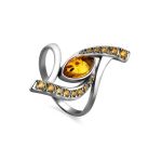 Sterling Silver Amber Ring With Crystals The Raphael, Ring Size: 6 / 16.5, image 