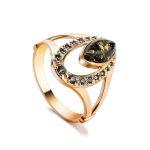 Amber Ring With Green Crystals In Gold The Raphael, Ring Size: 6.5 / 17, image 