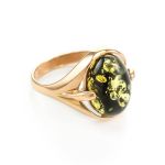 Bold Gold-Plated Ring With Green Amber The Astrid, Ring Size: 7 / 17.5, image 