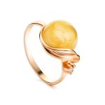 Honey Amber Ring In Gold-Plated Silver With Crystals The Swan, Ring Size: 9.5 / 19.5, image 