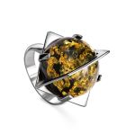 One Size Amber Ring In Sterling Silver The Saturn, Ring Size: Adjustable, image 
