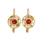 Cognac Amber Earrings In Gold Plated Silver The Aida, image 
