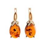 Classy Gold-Plated Earrings With Cognac Amber The Napoli, image 