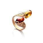 Multicolor Amber Ring In Gold-Plated Silver The Casablanca, Ring Size: 8 / 18, image 