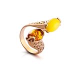 Multicolour Amber Ring With Two Stones In Gold-Plated Silver The Casablanca, Ring Size: 7 / 17.5, image 