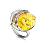 Cocktail Amber Ring In Sterling Silver With Crystals The Raphael, Ring Size: 5.5 / 16, image 