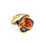 Adjustable Amber Ring In Gold-Plated Silver The Turandot, Ring Size: Adjustable, image 