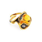 Bold Gold-Plated Ring With Honey Amber The Turandot, Ring Size: Adjustable, image 