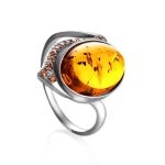 Cocktail Amber Ring In Sterling Silver With Crystals The Raphael, Ring Size: 8 / 18, image 